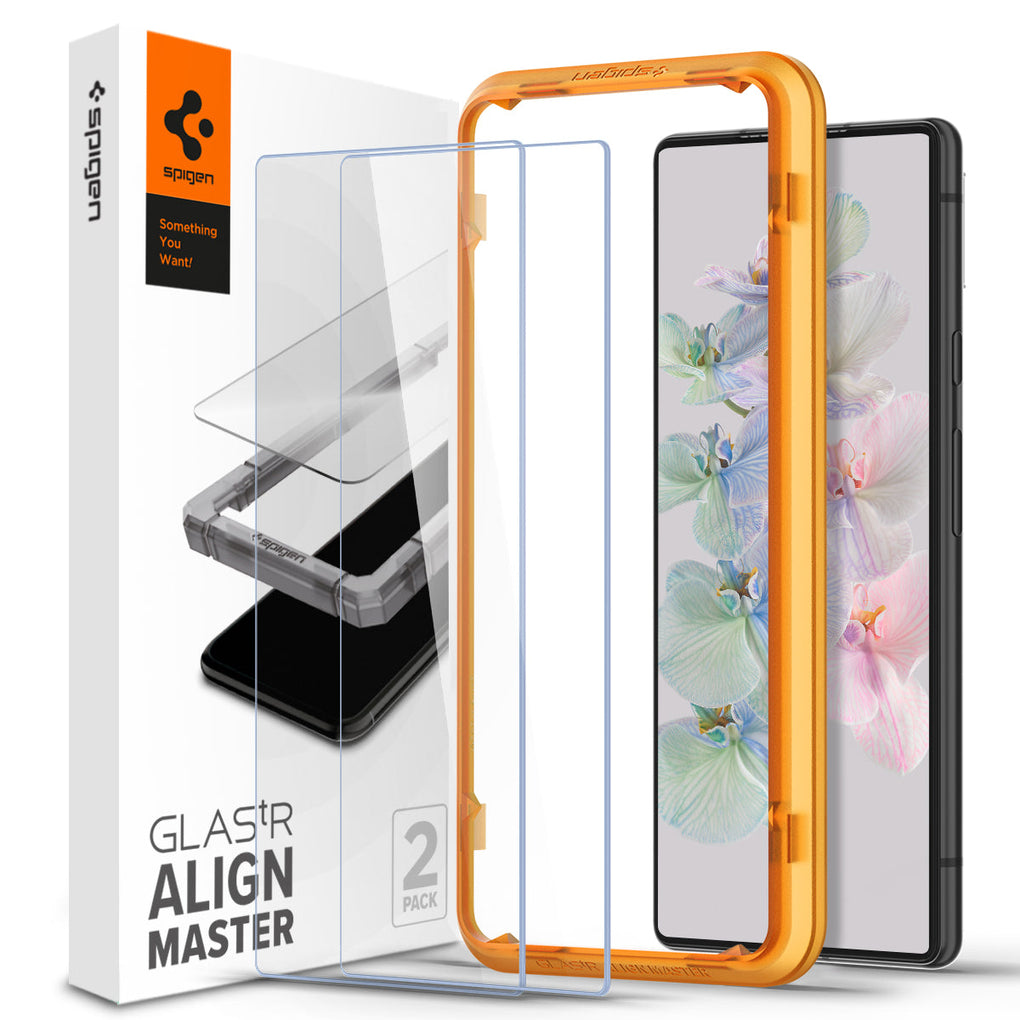 Pixel 7 Screen Protector AlignMaster GLAS.tR showing the device, alignmaster tray, two screen protectors and packaging