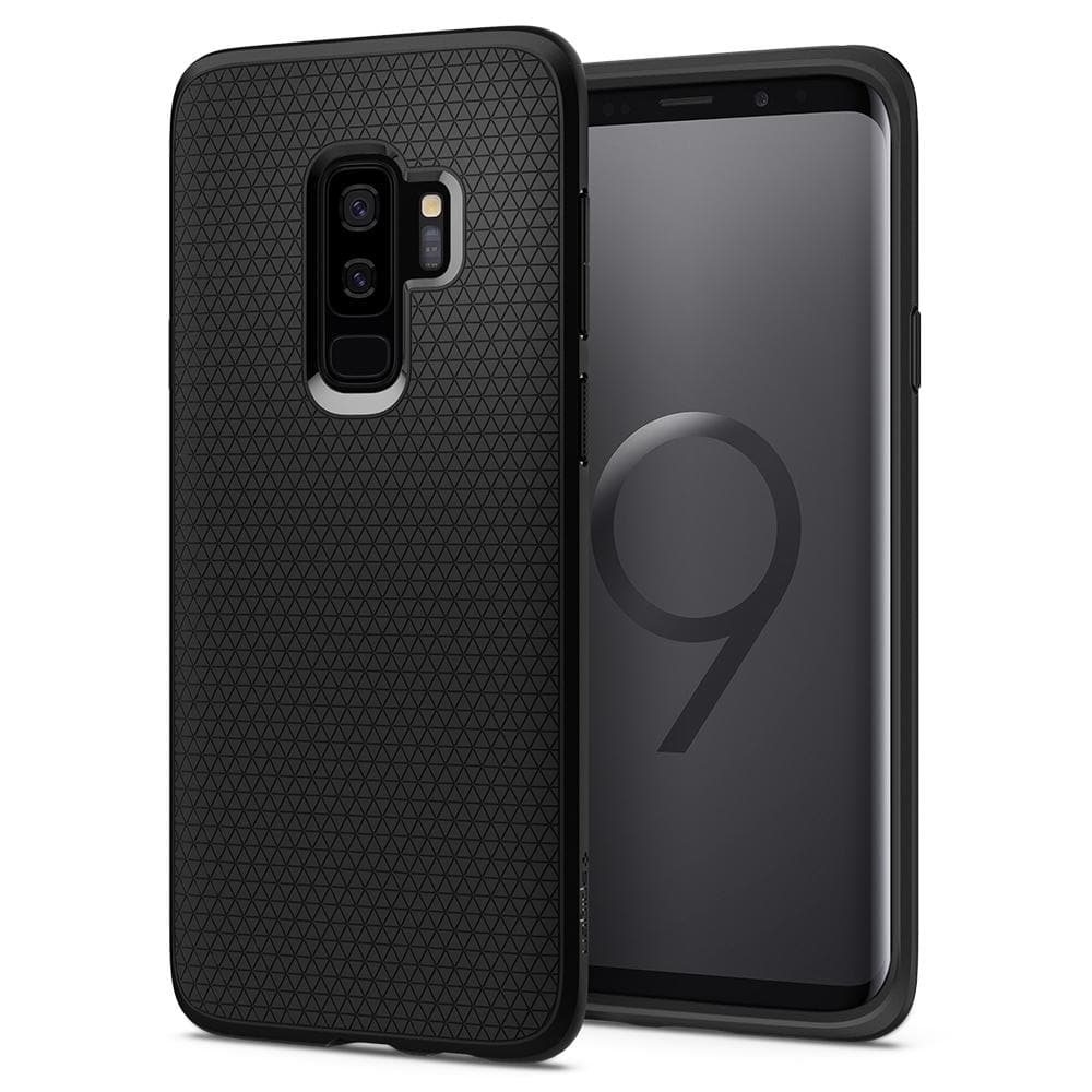 Liquid Air	Matte Black	Case	back design and a front view of the edge around the	Galaxy S9+	device.