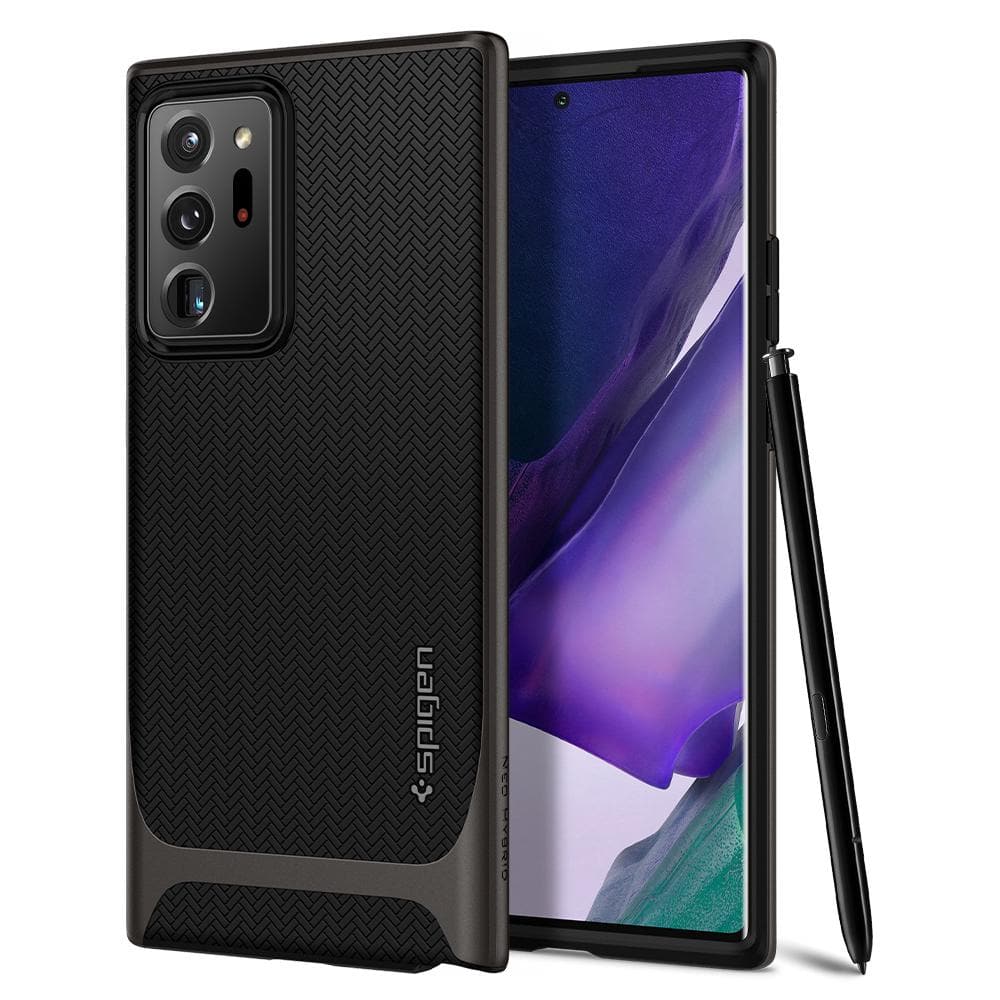 Galaxy Note 20 Ultra Neo Hybrid Gunmetal Case showing the back, front and pen