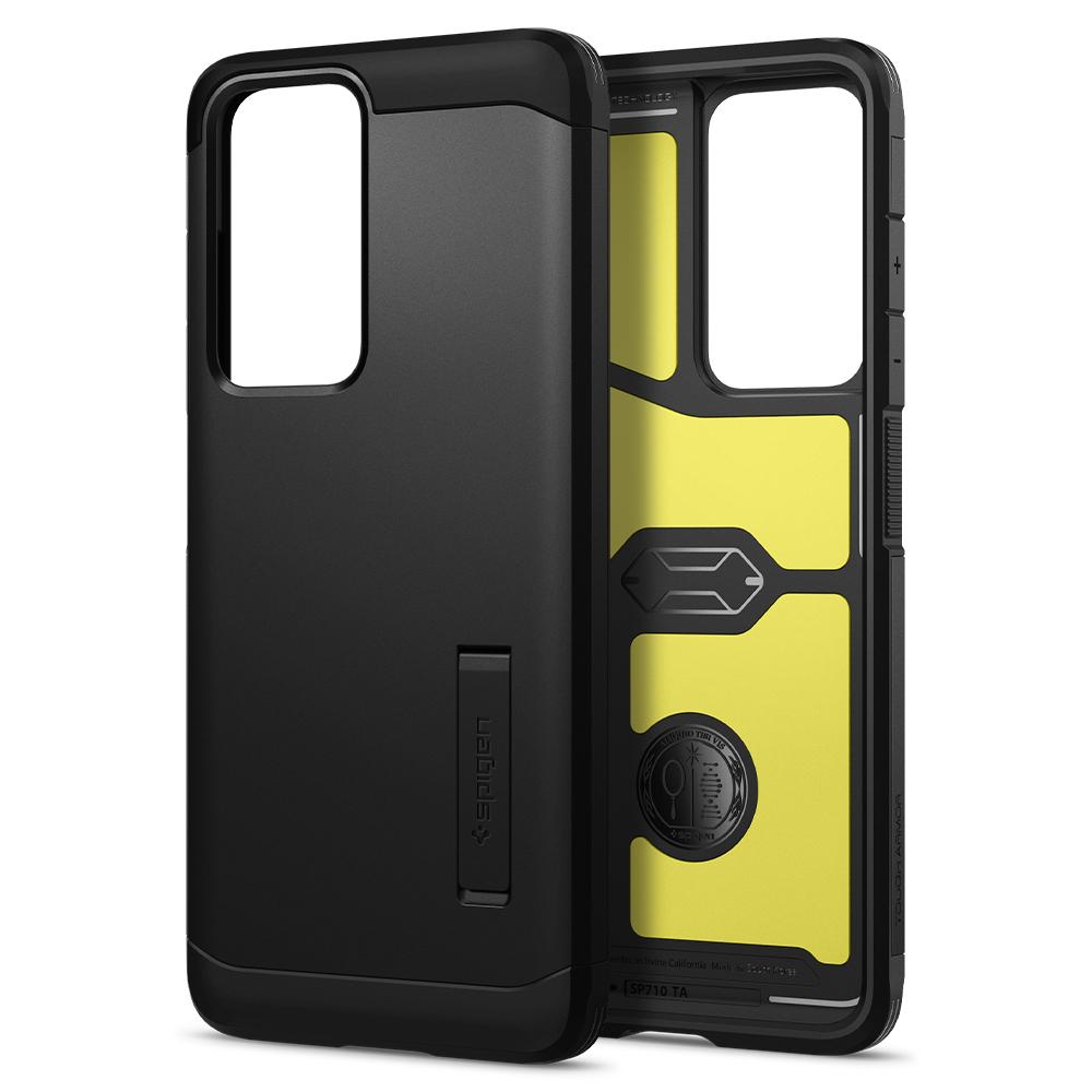 ACS02354 - Galaxy S21 Ultra 5G Case Tough Armor in black showing the back and front without device