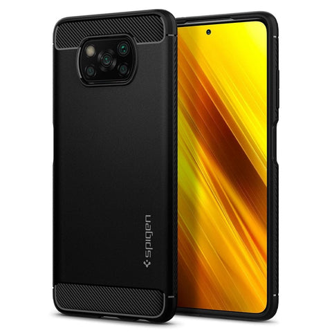 Xiaomi Poco X3 NFC Case Rugged Armor in matte black showing the back and front