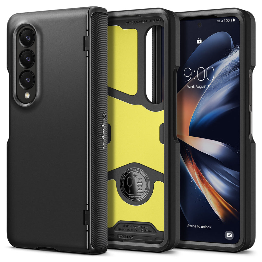 Galaxy Z Fold 4 Case Slim Armor Pro in black showing the back, inside and front