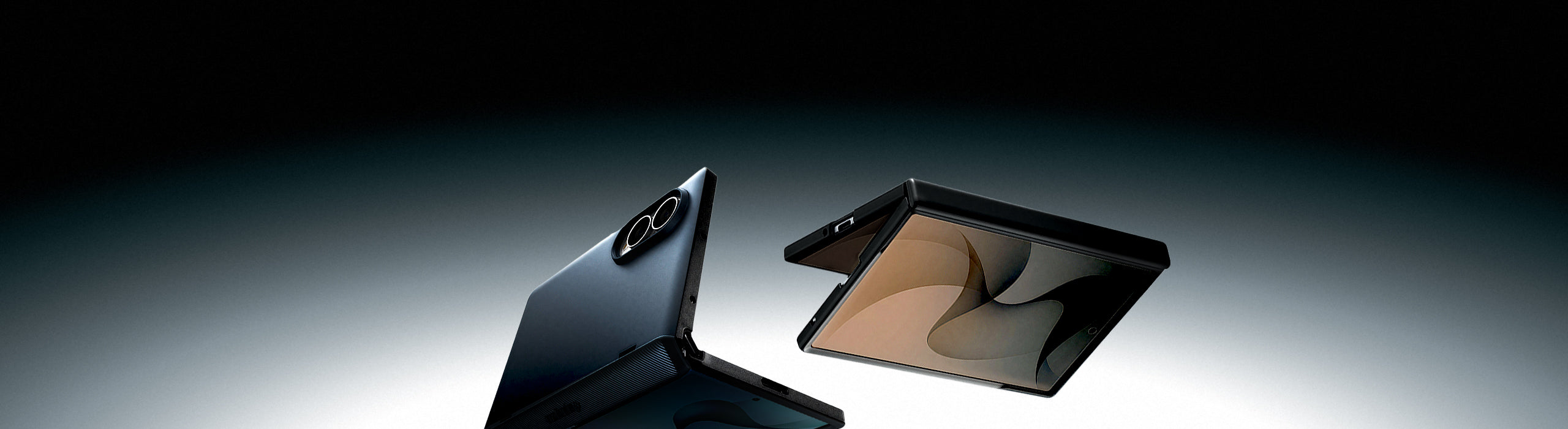 Two Samsung Galaxy Z Fold devices in Spigen cases shown open and closed