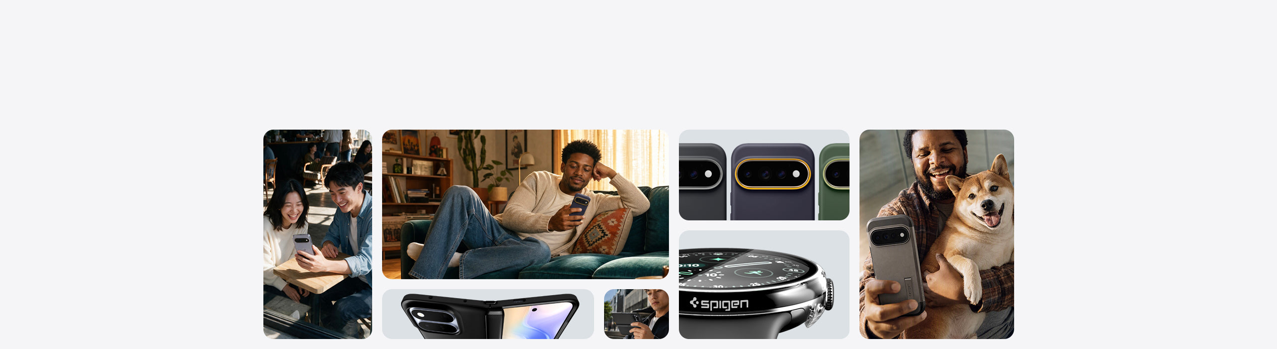 Google Pixel 11 phones and Pixel Watch 5 in Spigen cases